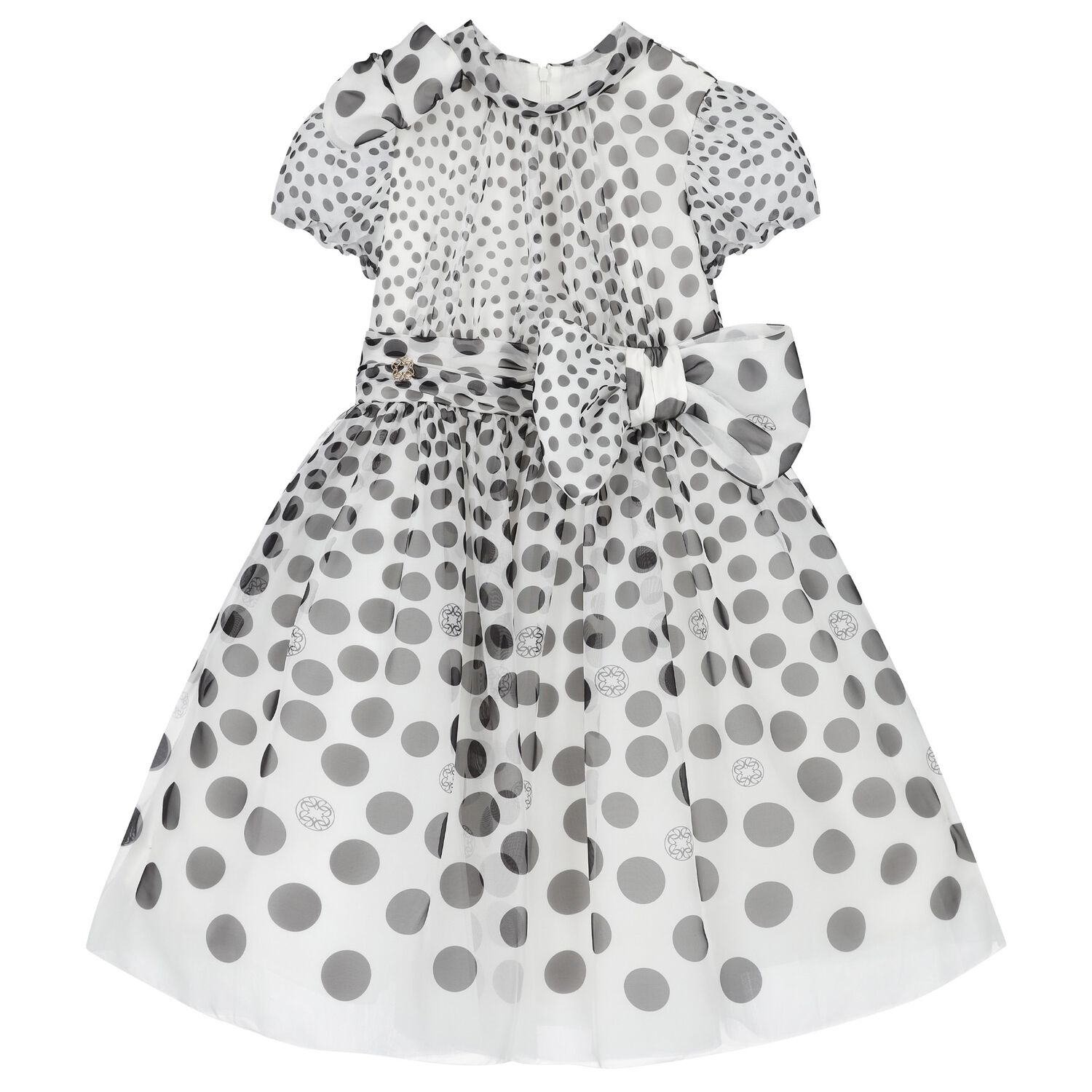 Girls White & Black Polka Dot Dress, 1, hi-res image number null